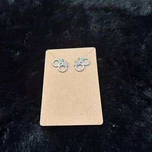 Rhinestone Handcuff Stud Earrings Silver Tone – Edgy & Playful Statement Jewelry